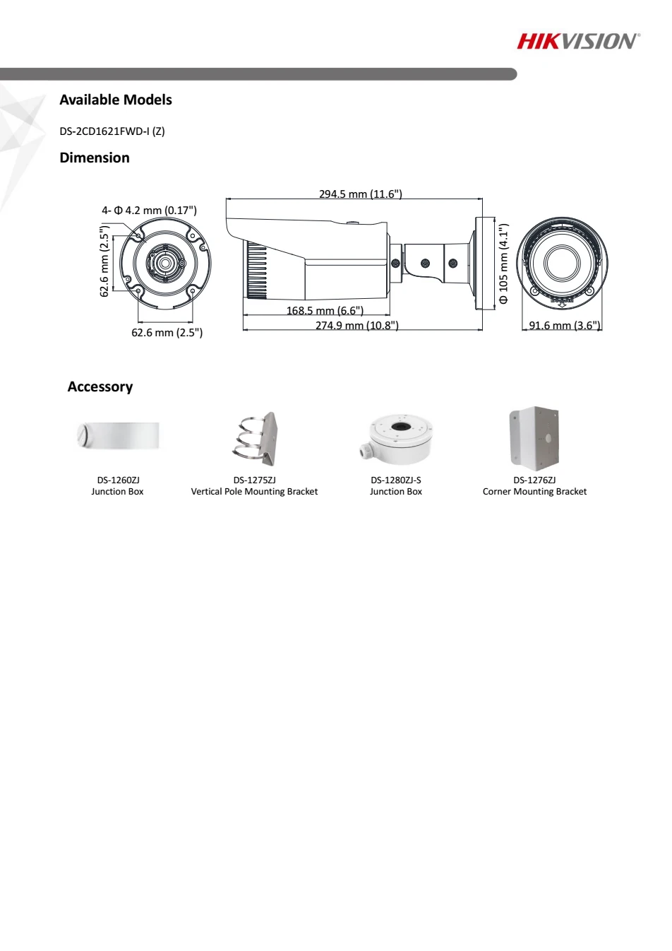DS-2CD1621FWD-IZ New Hik 2MP Bullet IP camera similar to DS-2CD2625F-IZ motorized vari-focal Lens security Camera H.264+ 30m IR |
