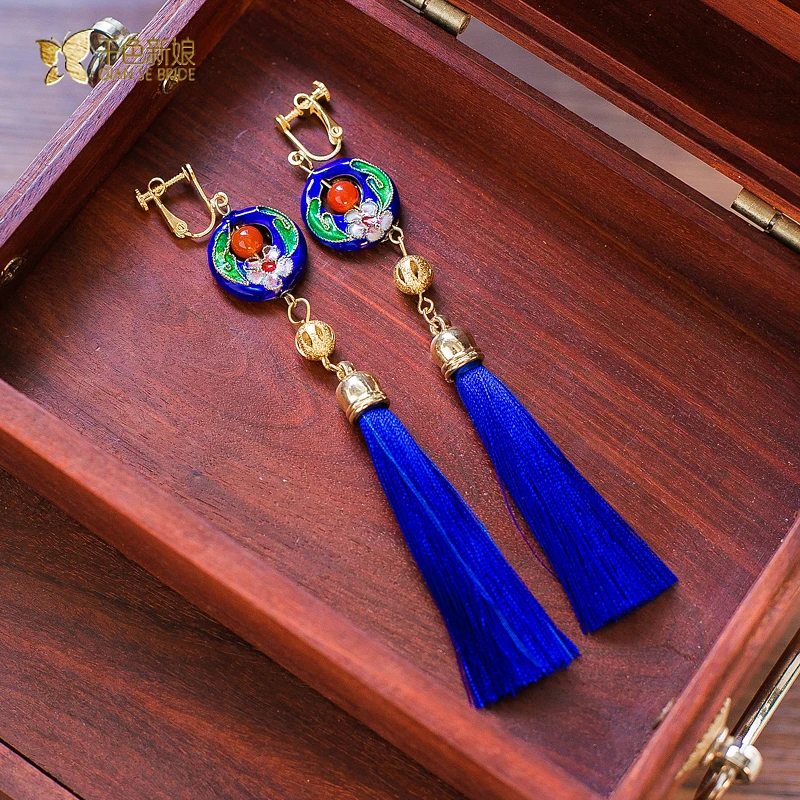Long women earrings tassel gorgeous chinese style clip earring wedding party pendant girl festival decoration qx025 | Украшения и