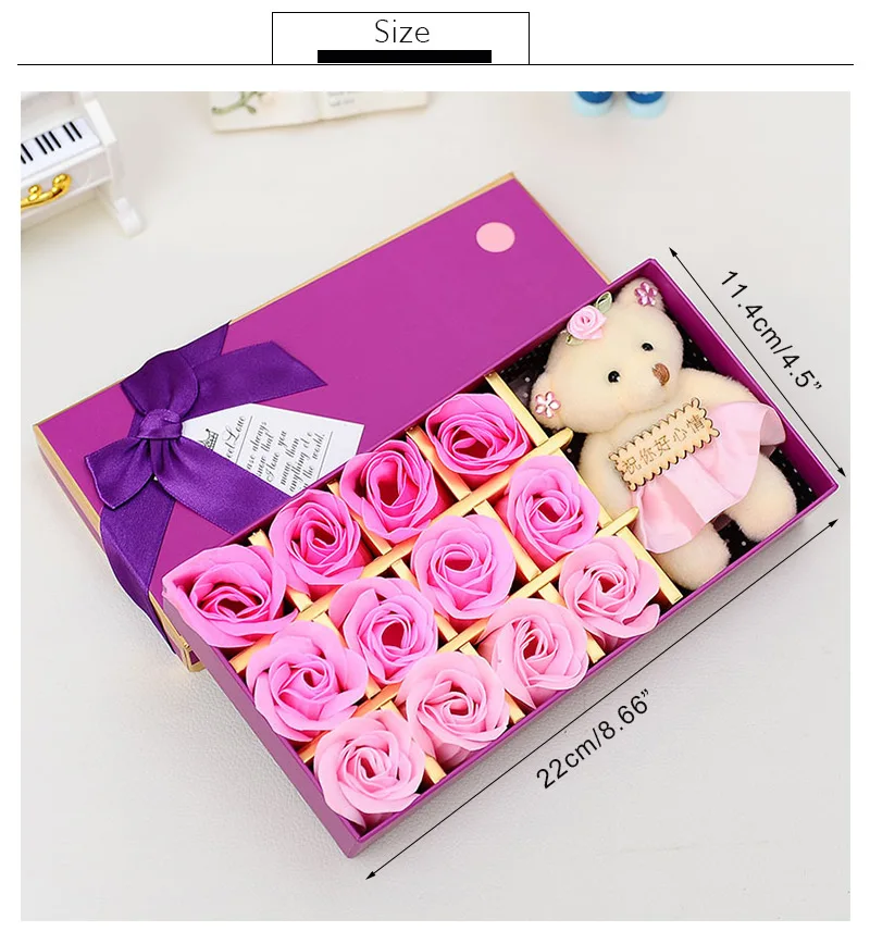 Romantic Rose Flower Bear Doll Decorative Flowers Bubble Bath Petals Wedding Birthday Valentine's Day Gifts For Women Girlfriend | Дом и