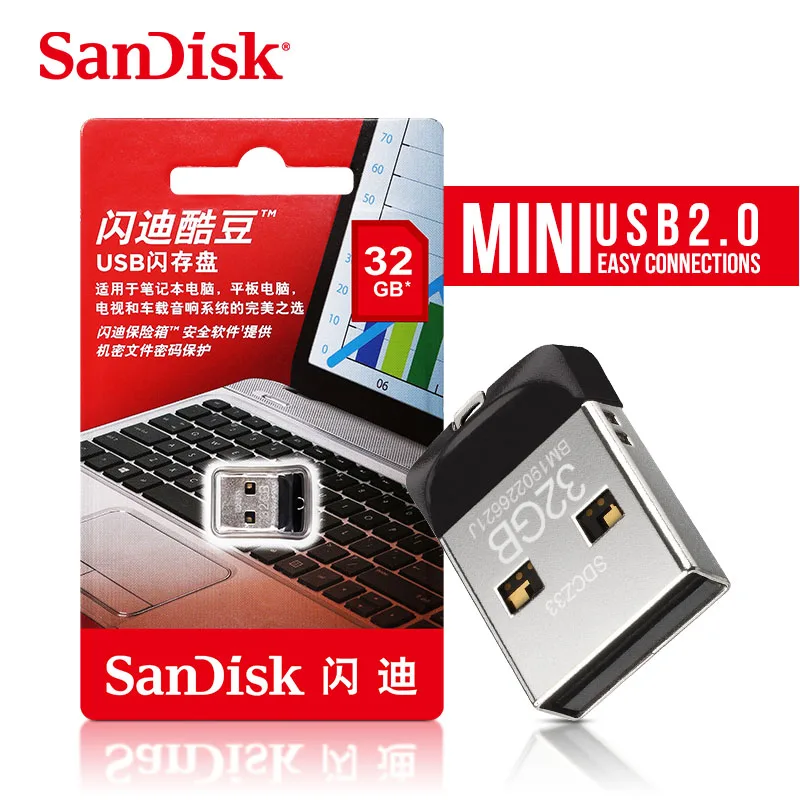 SanDisk Cruzer Fit USB флеш-накопитель SD CZ33 64 ГБ 32 ГБ 16 ГБ 8 ГБ Мини-накопитель USB 2,0 Поддержка официальной проверки