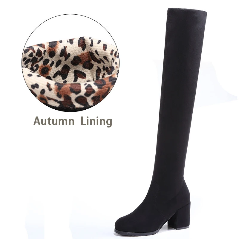 autumn black Пикантные облегающие эластичные ботфорты из флока; женская обувь; коллекция года; сезон осень-зима; женские высокие сапоги до бедра на высоком каблуке; botas - Цвет: autumn black