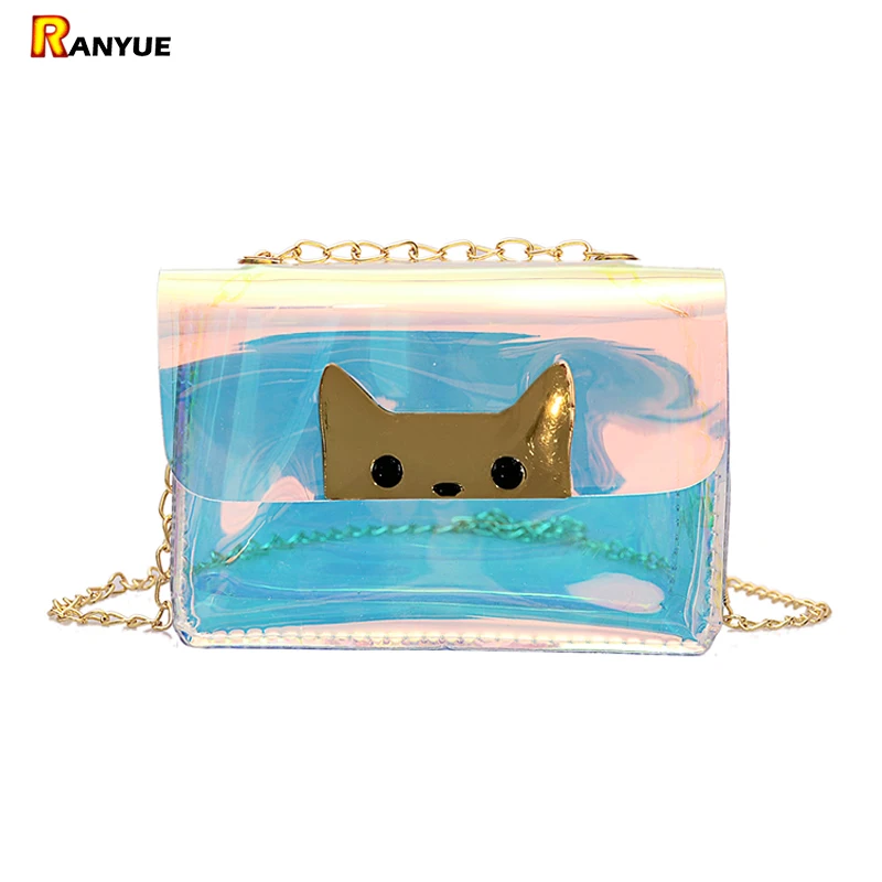 Женская сумка на плечо с кошачьим замком модная лазерная прозрачная через