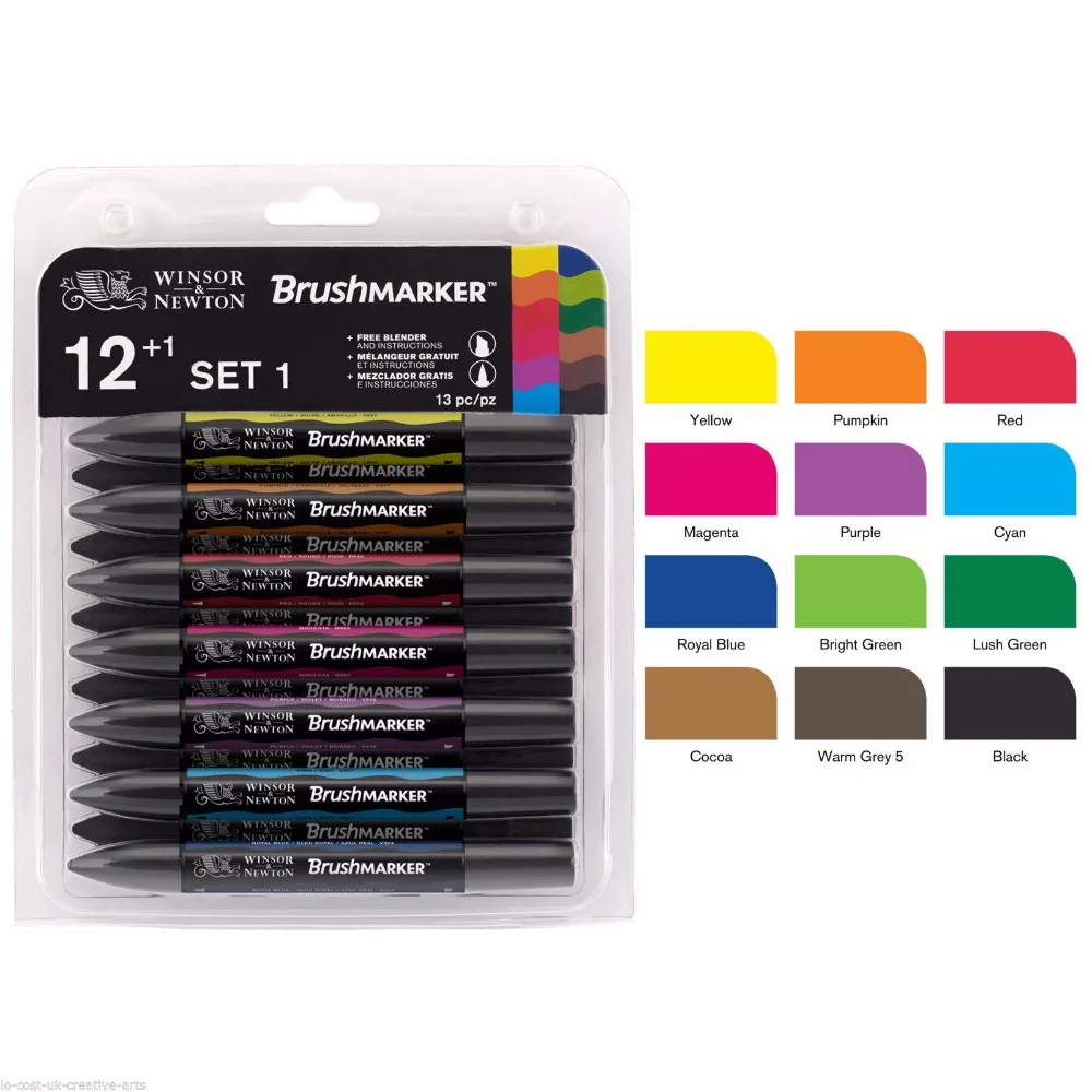 Winsor &amp Newton Brushmarker комплект 6 цветов 12 Цветов мягкой щеткой маркеры Twin Tip Mid