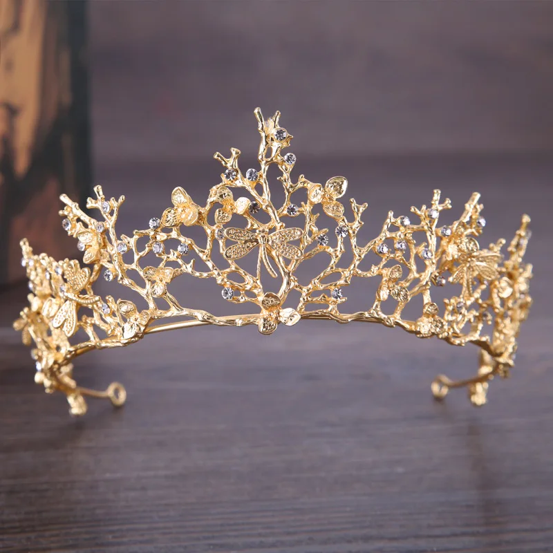

Vintage Dragonfly Crystal Bride Crown Tiara Wedding Bridal Headdress Headband Hot Baroque Bridal Hair Accessories Hairbands
