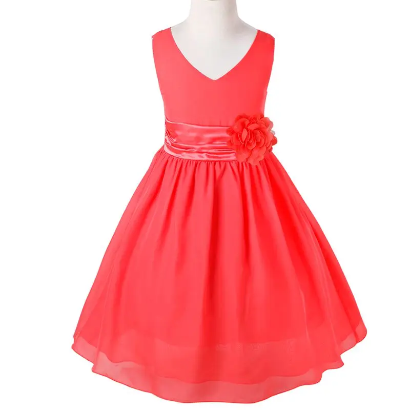 Watermelon Red IEFiEl/платье принцессы с цветочным рисунком для девочек; vestido infantil Festa; Детские платья для свадебной вечеринки для девочек; детское элегантное великолепное платье - Цвет: Watermelon Red