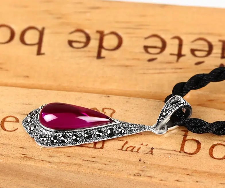 925 Thai silver red corundum Drop Pendant female Silver Ruby chain | Украшения и аксессуары