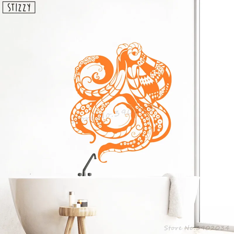 STIZZY Wall Decal Octopus Cartoon Sticker For Baby Nursery Tentacles Vinyl Bedroom Decor Removable Window Bathroom Art C310 | Дом и сад