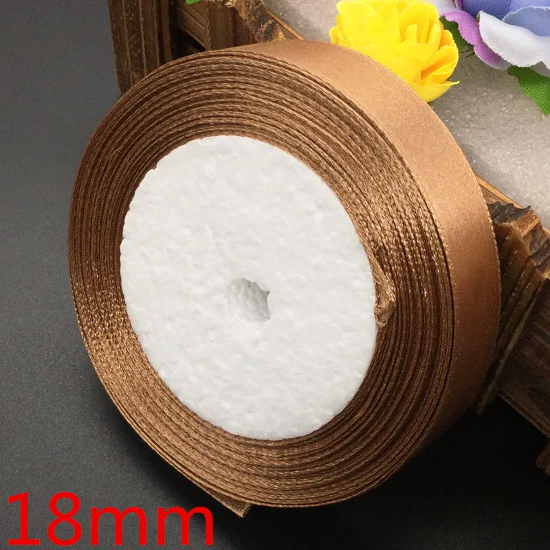 18mm 25 ярдов 30# коричневая шелковая атласная лента для украшения свадебной вечеринки подарочная упаковка Рождественская Новогодняя одежда швейная ткань подарочная лента - Цвет: 18mm