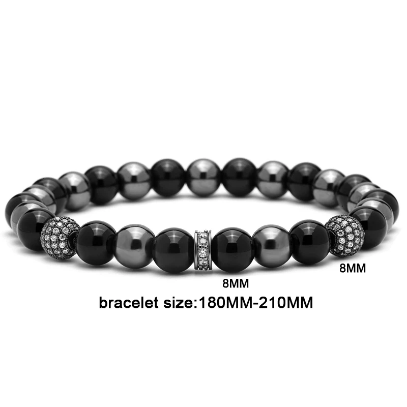 Mcllroy Jewelry 8mm Micro Inlay Black Zircons Lucky Cz Beads Bracelets with Bright Stone Beaded | Украшения и аксессуары