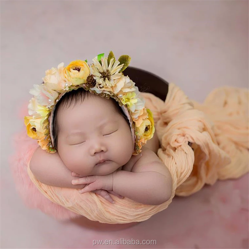 Винтажный цветочный чепчик с подсолнухом для фотосъемки новорожденных, ручная вязка, Цветочная шляпа для новорожденных девочек, реквизит для фотосессии, детская шляпка