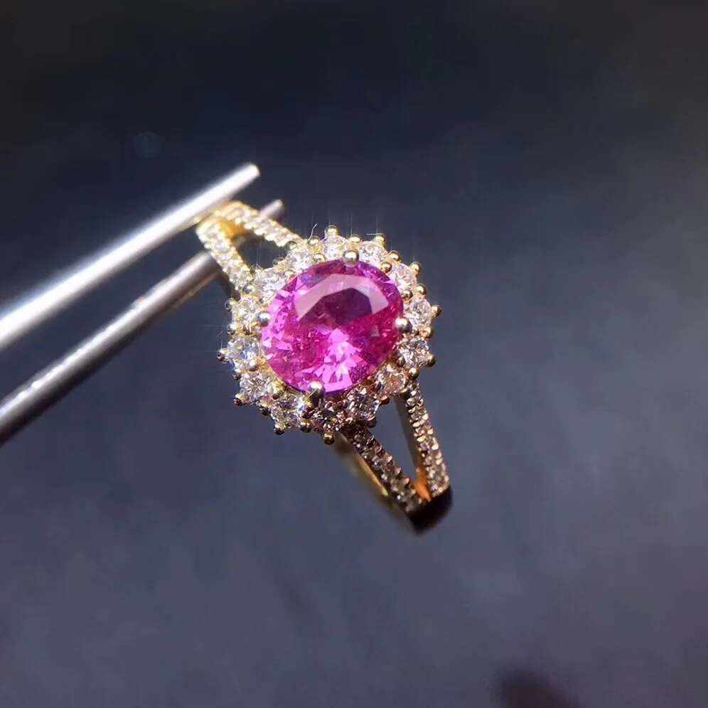 Настоящее чистое 18 К Золотое ювелирное изделие натуральный разогрев 1.13ct розовый падпарадша драгоценные камни-сапфиры сапфировые Бриллианты Женские кольца