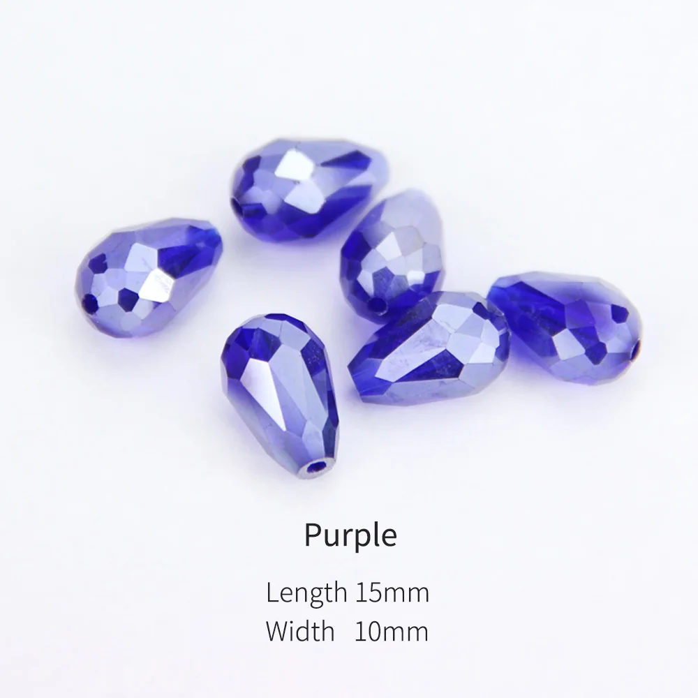 PURPLE AB 50PCS 50 шт., 15x10 мм блестящие балетки с блестящими жемчуженками на носке, Форма бисер в виде граненых стеклянных капелькой слезинкой, Стекло разноцветный из бисера, сделай сам, ювелирное изделие, 2975 - Цвет: PURPLE AB 50PCS