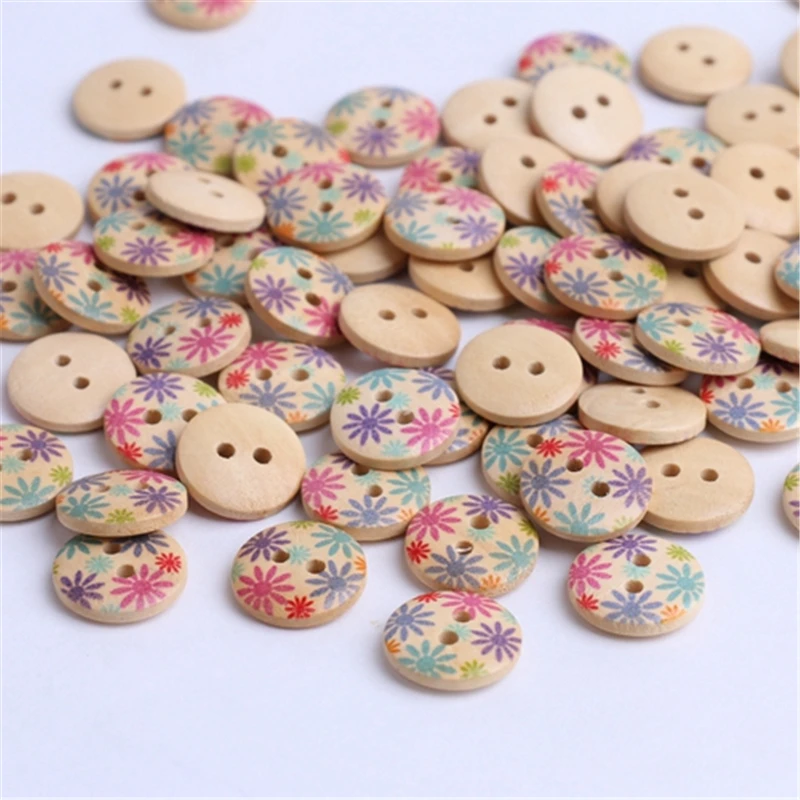 100 шт. разноцветные Круглые 2 отверстия пуговицы для рукоделия дерево натуральный