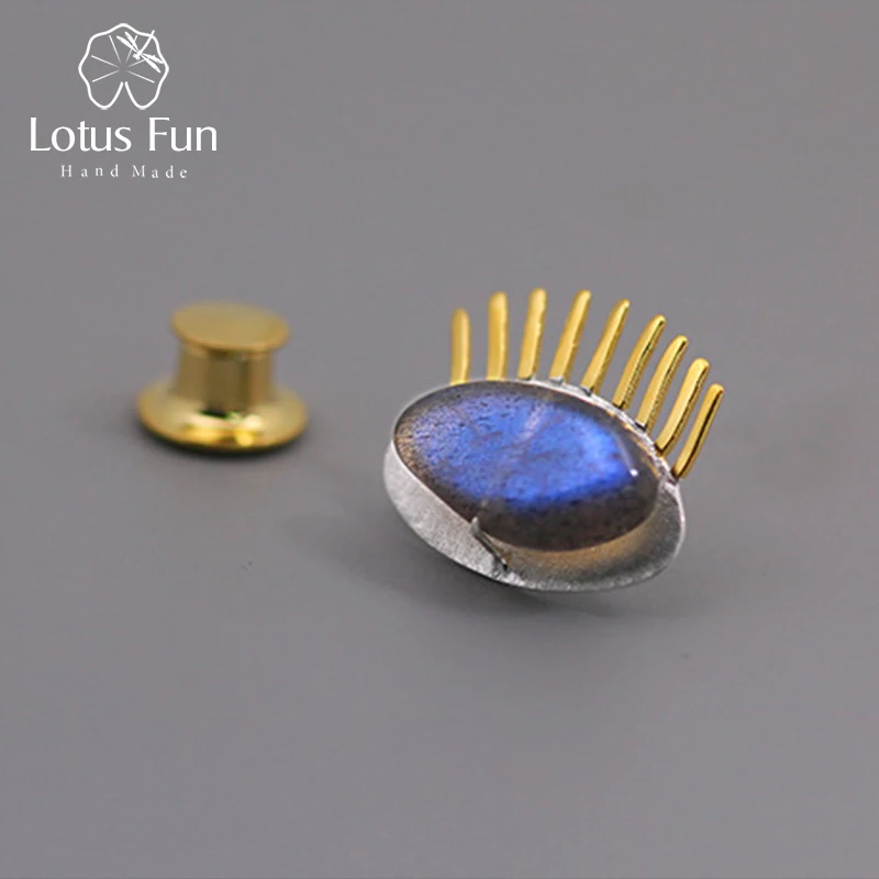 Lotus весело Настоящее 925 пробы серебро натуральный Лабрадорит Творческий
