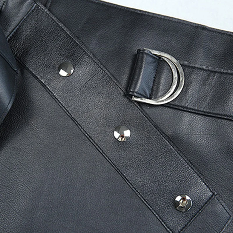 RYS9314 Winter Female 100% Real Leather Short Skirt Women Mujer Metal Belt Diagonal Buckle Irregular Hem Jupe Punk Mini Saia