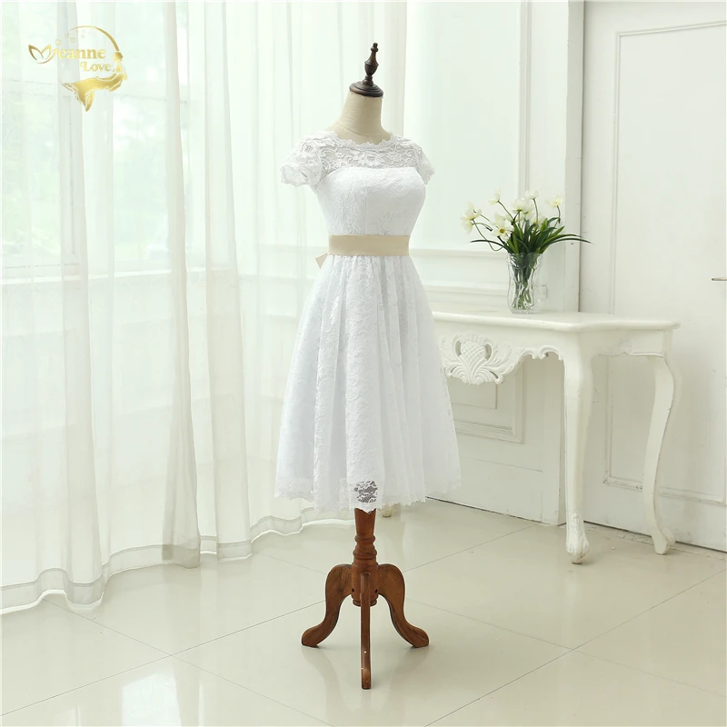 Прозрачная Vestido De Noiva Robe Mariage короткий рукав Чай Длина кружевные короткие