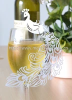 peacock wedding wine glass decorationlaser cut paper peacock place card for wedding decoration