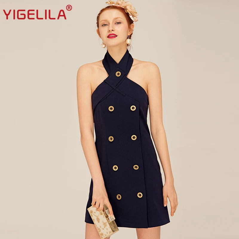 YIGELILA 2019 новейшее Новое Женское Платье сексуальное сплошное Холтер с открытыми