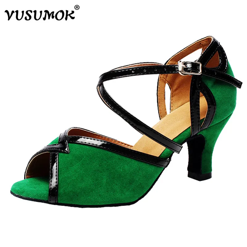 

VUSUMOK Women Dance Shoes Latin Tnago Salsa Shoes Girls Ladies velvet net Open Toe High Heels Lace Plugs size 5.2CM 7CM 8.5CM