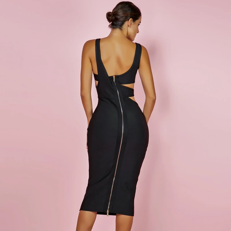 

Deer Lady Sexy 2019 Black Bandage Dress New Arrivals Cut Out Spaghetti Strap Bandage Dress Knee Length Women Bodycon Dress Night