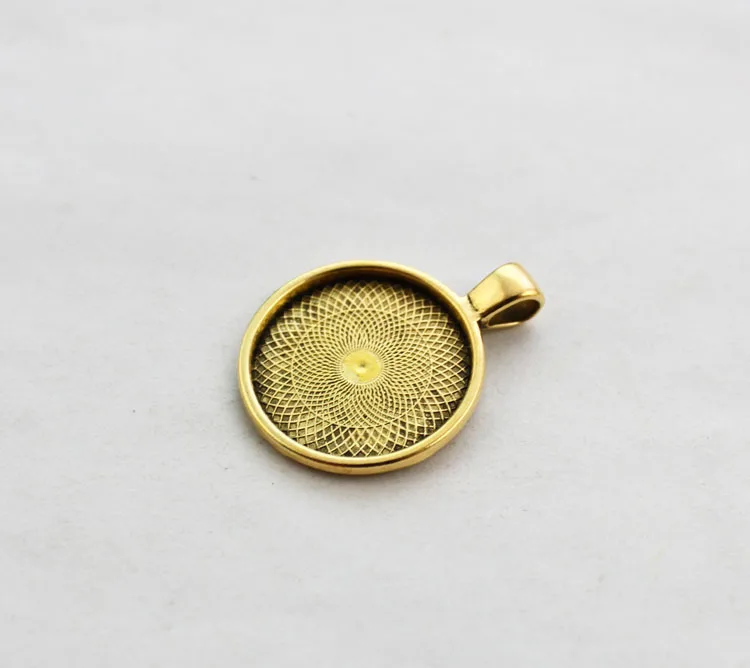 

20PCS Antiqued Gold Color 25mm Round Pendant Trays Cabochon Settings #23440
