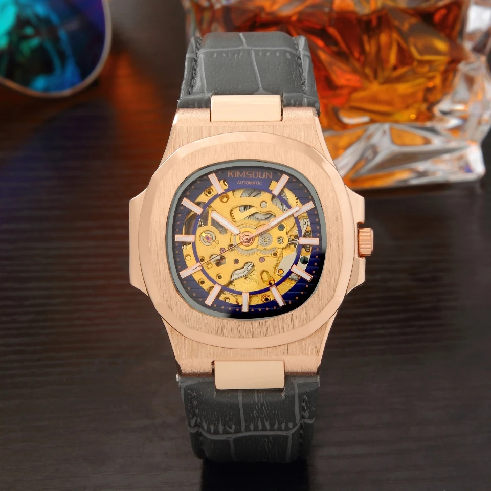KIMSDUN Топ бренд модный дизайн Роскошные мужские часы кожаный ремешок Нержавеющая
