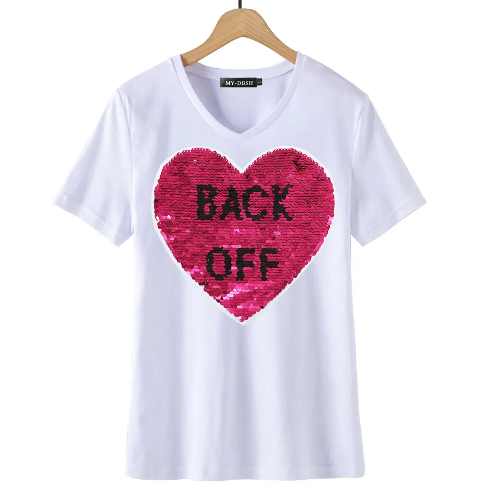 Новинка летняя женская футболка с блестками модная обратимая магический цвет