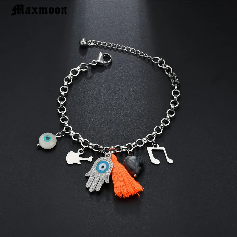 Maxmoon Lucky Kabbalah StainlessSteelHamsa браслеты синий Турецкий Дурной глаз очарование Женская