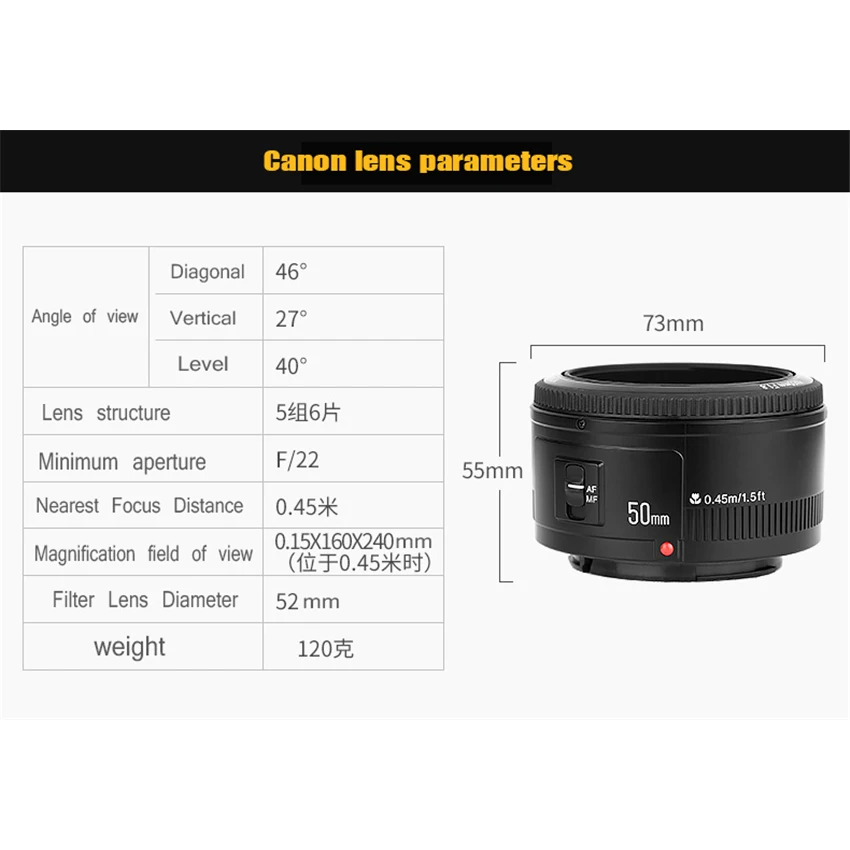 50 мм YN50MM F1.8 Большая диафрагма Автофокус Объектив EF AF/MF для Canon EOS 600D 550D 70D 700D 750D 1100D
