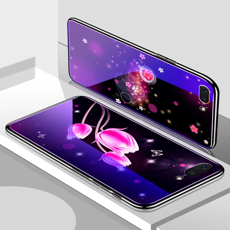 Plating Blue Light Luxury Cover For iPhone 8 7 6 6S Plus Case Tempered Glass Back Phone X XS XR XSMAX |