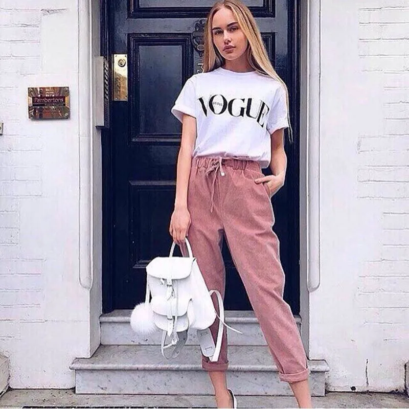 Летняя футболка для женщин, Новое поступление, модная футболка с принтом VOGUE, женская футболка, топы, повседневные женские футболки, большие размеры s-xl, черный