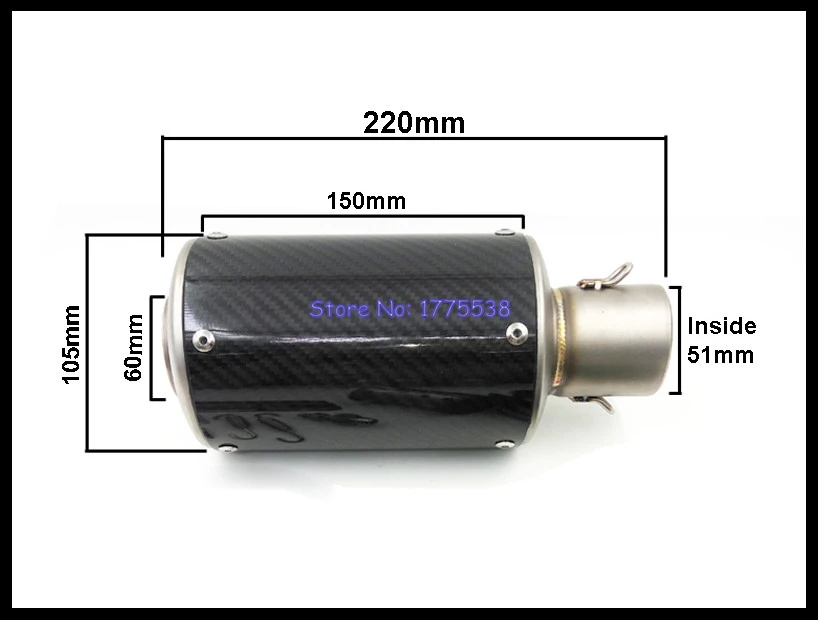

Universal 2 inch Inlet Carbon Fiber Motorcycle Motorbike Exhaust Muffler Tailpipe Escape with Removable DB Killer