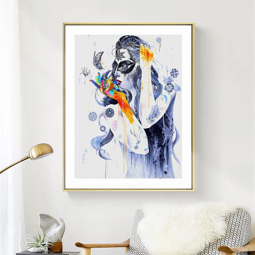Постер CHENFART в скандинавском стиле с изображением бабочки и женщины холст картины