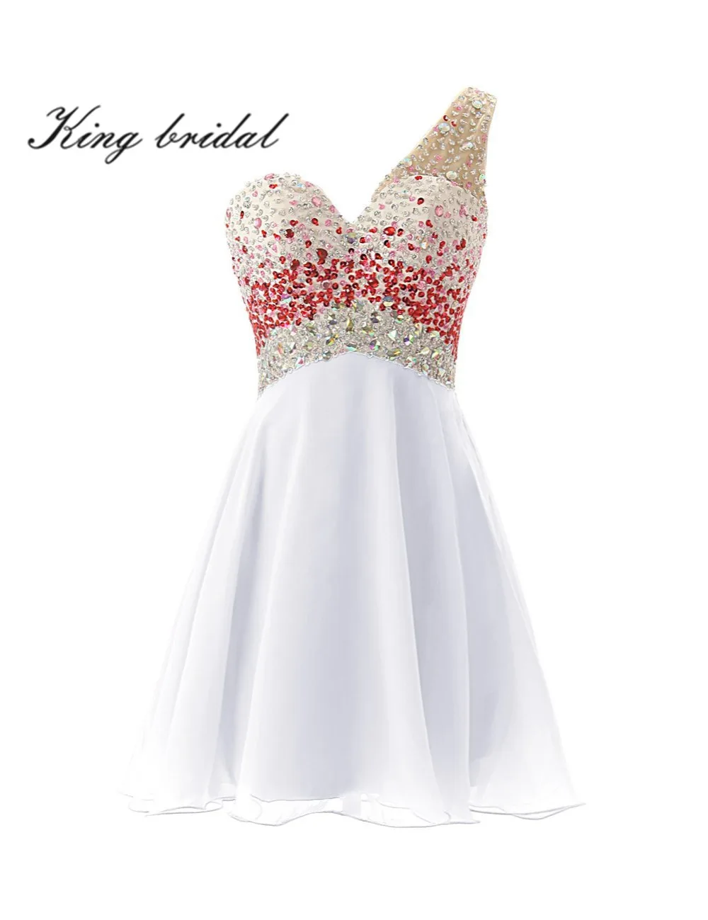 2017 Одно Плечо Блестящие Бисером Шифон Милая-Line Короткие Коктейльные Платья