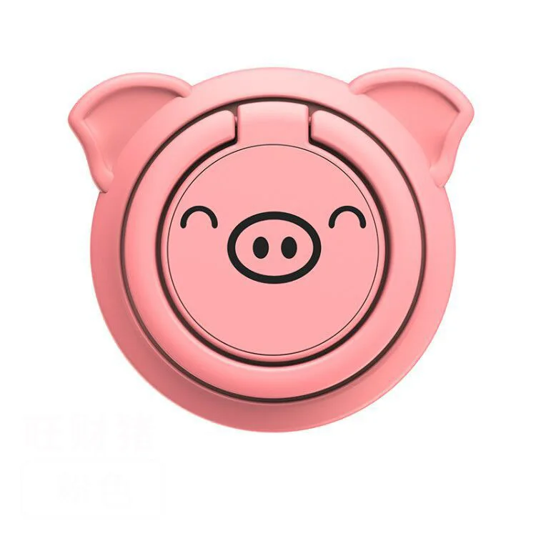 Розовый Finger Ring Socket Holder 360 Degree Hand Rotation Cartoon Pig Mobile Phone Desk Support Magnetic Car Bracket Stand Accessories - Цвет: Розовый