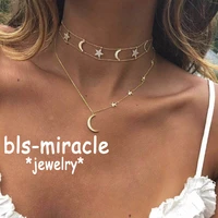 bls miracle bohemian month stars multi layer necklaces for women gold color long moon crystal pendant necklace collar girl party