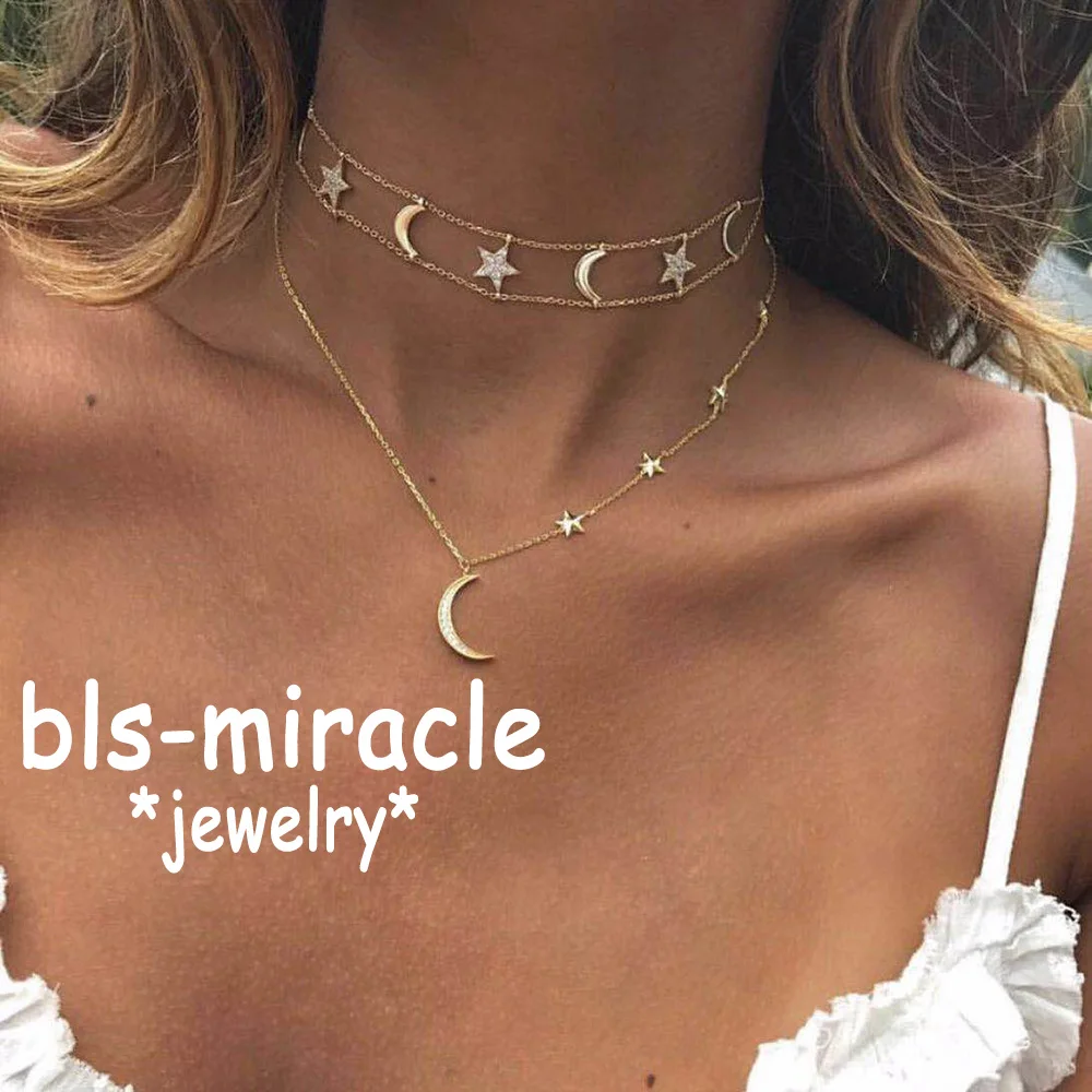 Bls-miracle богемное многослойное ожерелье со звездами месяца для женщин колье