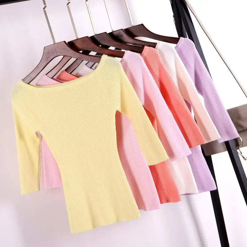 Женские пуловеры с воротником-лодочкой вязаные свитера со средним рукавом