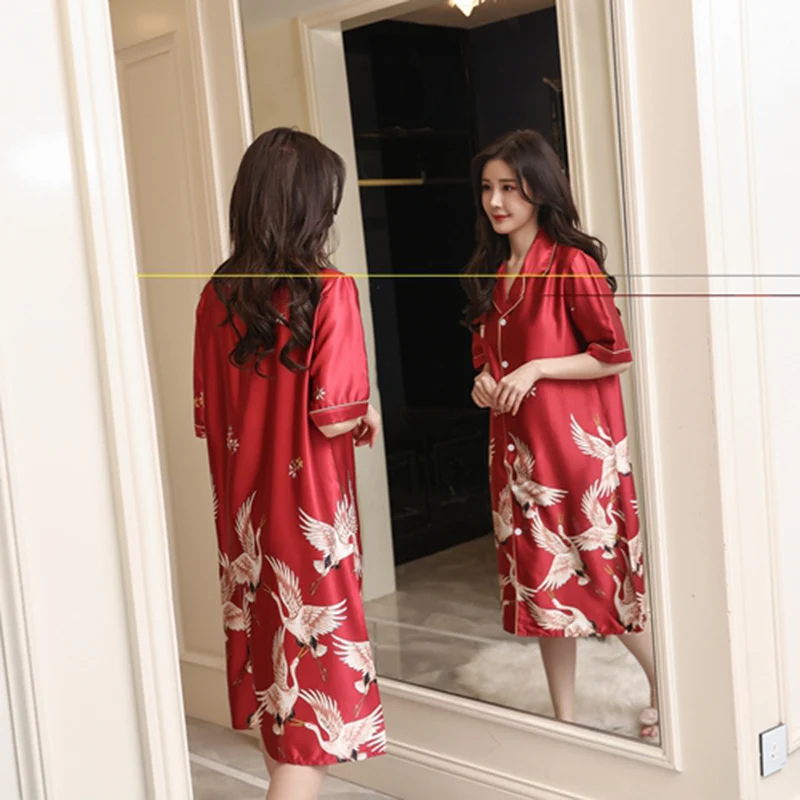 Новинка лета 2019 женская пижама из искусственного шелка ночная рубашка с