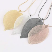 2018 fashion pink black gold gray true natural real leaves leaf pendant necklace long sweater snake chain for women jewelry gift
