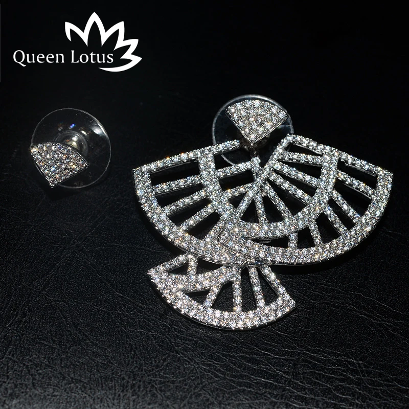 Бренд Queen Lotus темпераментные Роскошные веерные асимметричные серьги гвоздики