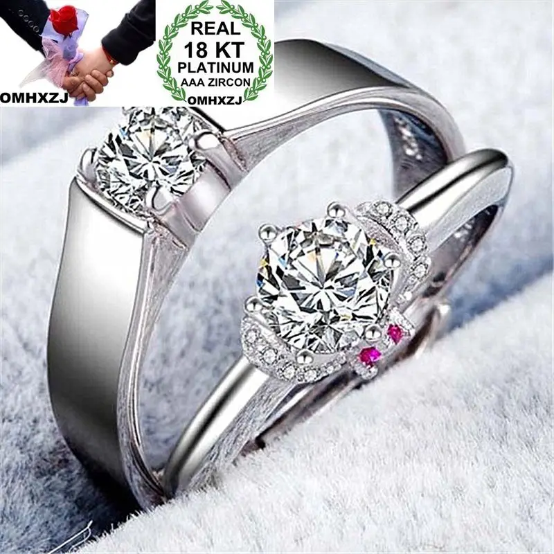 

OMHXZJ Wholesale European Fashion Woman Man Party Wedding Gift Simple Lovers Resizable AAA Zircon 18KT White Gold Ring RR685