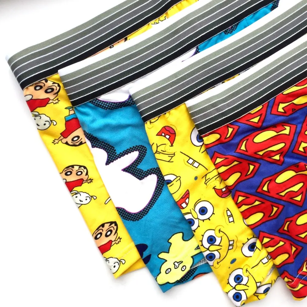 7 шт./лот шелковое нижнее белье для мужчин мужские боксеры с мультяшным принтом