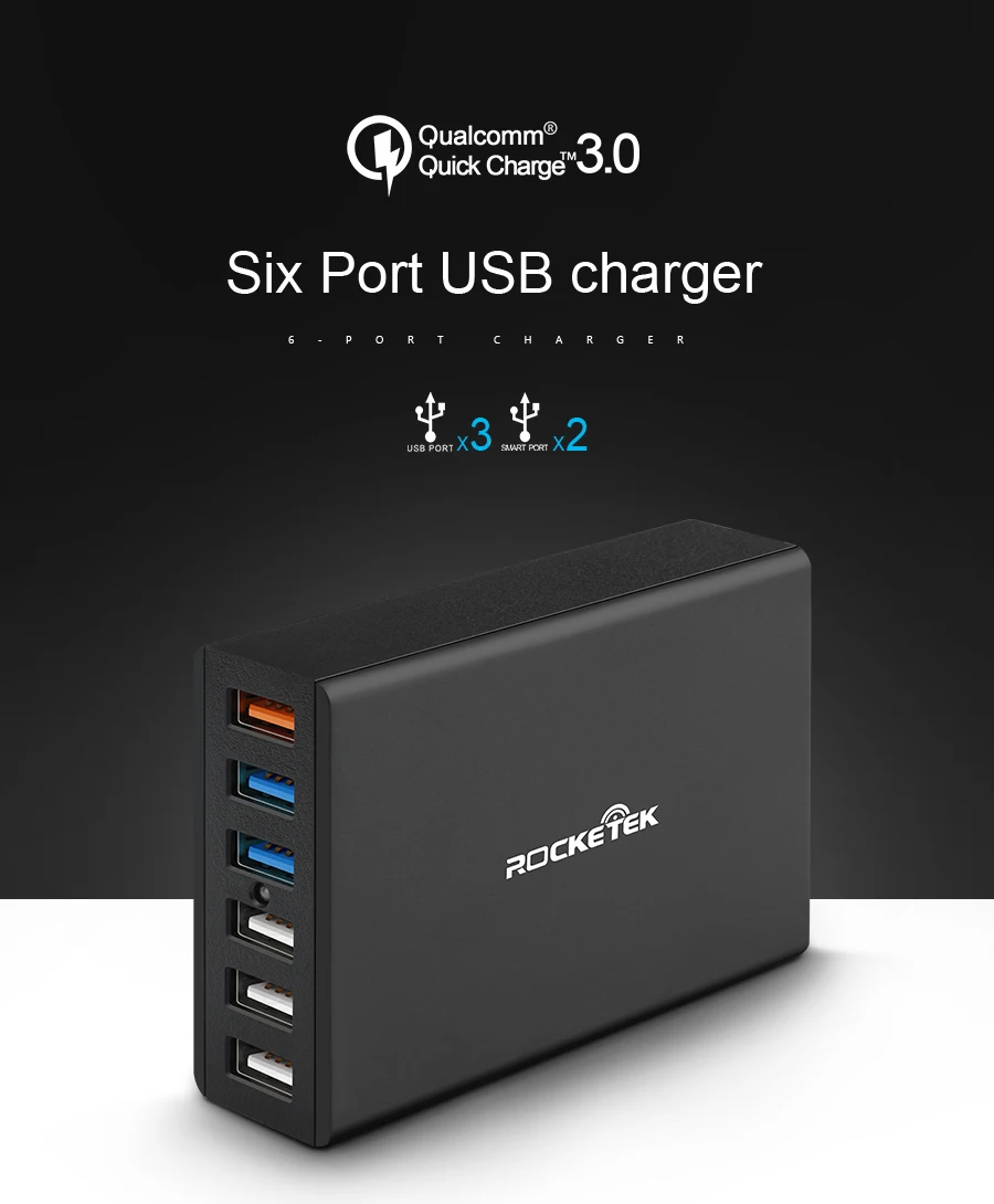 Rocketek Quick Charge 3,0 зарядное устройство 6 USB Смарт быстрое турбо мобильное зарядное устройство для iPhone7 samsung Galaxy s6 Xiaomi EU совместимый 2,0