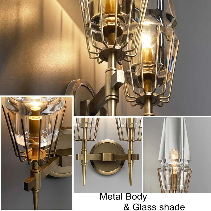 Modern Wall Lamp 2 Arm Glass Sconce Luminaire Gold Metal Plated For Bathroom Corridor Bedroom Light Art Home Lighting Lamparas | Освещение