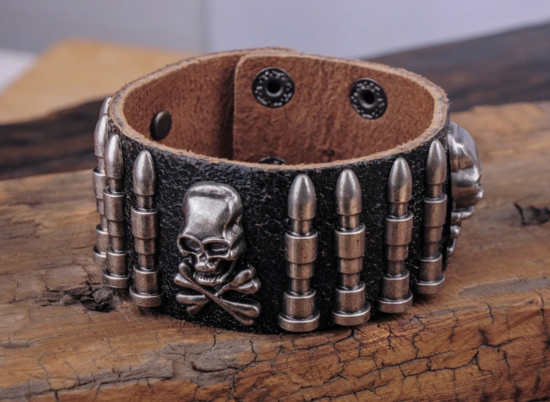 G563 Черный Рок армейский цилиндрический мужской кожаный браслет|bracelet stamps|bracelet