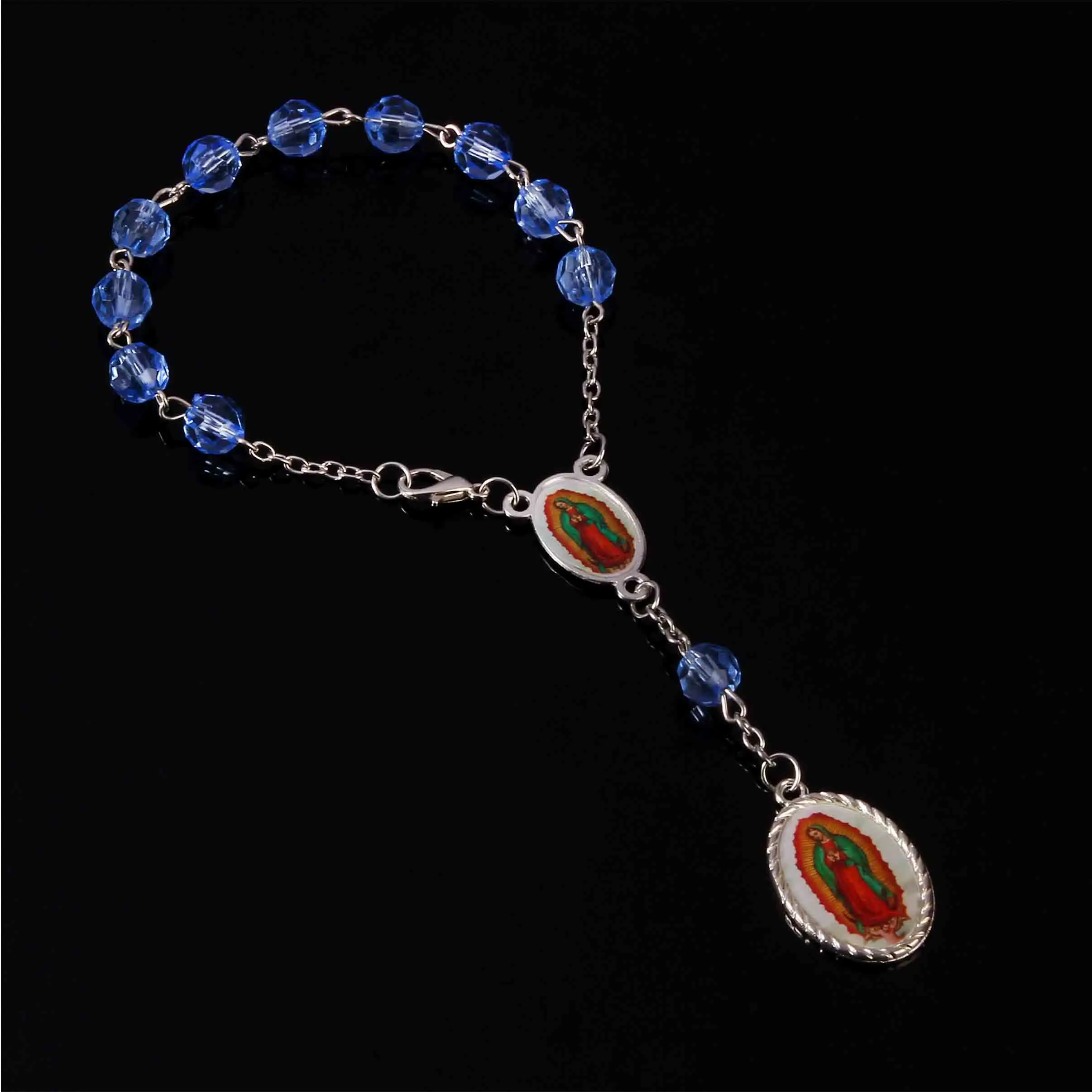 48 кристальных голубых крестиков Иисуса Розария Хрустальный центр Марии и медаль