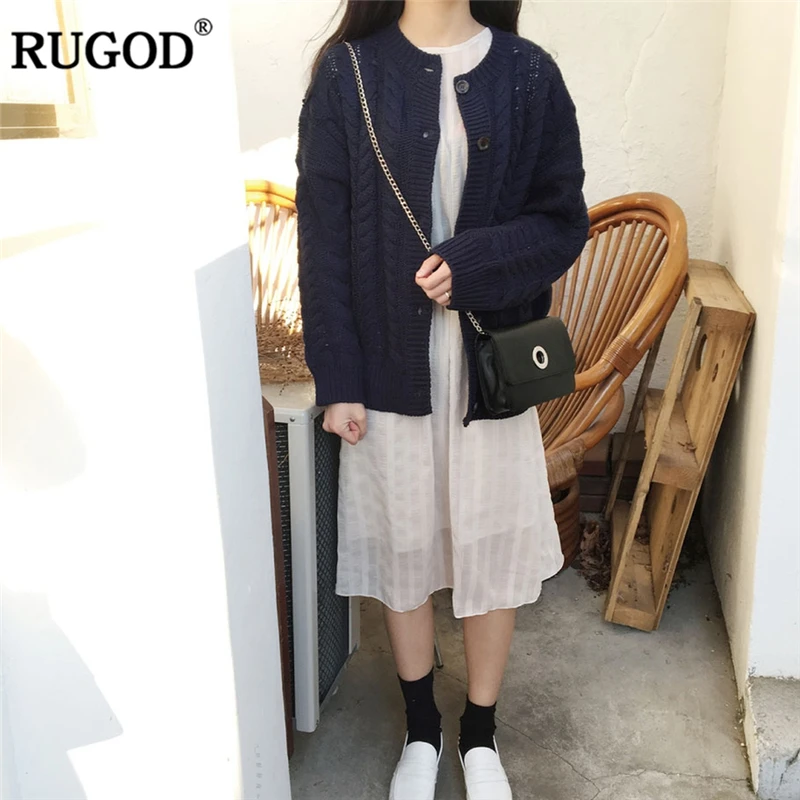 RUGOD новые женские кардиганы с круглым вырезом, Однотонный женский свитер, модная Осенняя зимняя одежда, женские топы sueter mujer invierno