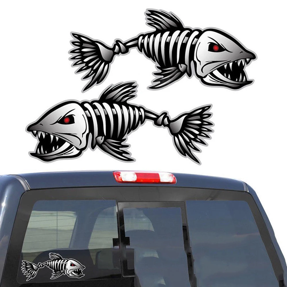 2Pcs Skeleton Fish Bones Vinyl Decal Sticker Kayak Fishing Boat Car Graphics Removable Body Decoration New | Автомобили и