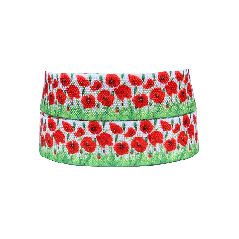 

OEM floral foe, spring flower and grass printed fold over elastic for baby headbands
